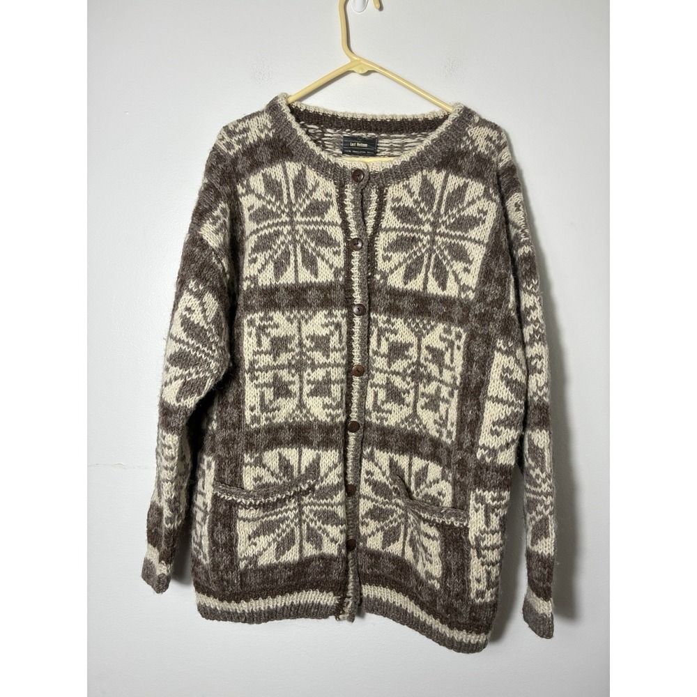 Lost Horizons Handmade In Nepal Chunky Knit Cardigan Large Brown Himalayan Wool